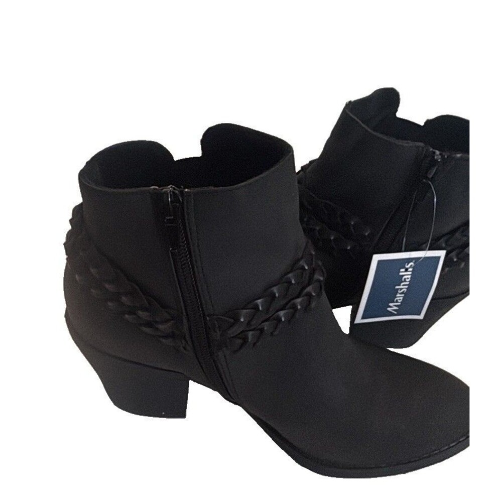 BLOWFISH Black Zip Up Ankle Booties Boots Shoes Size 8 double braids Woman’s